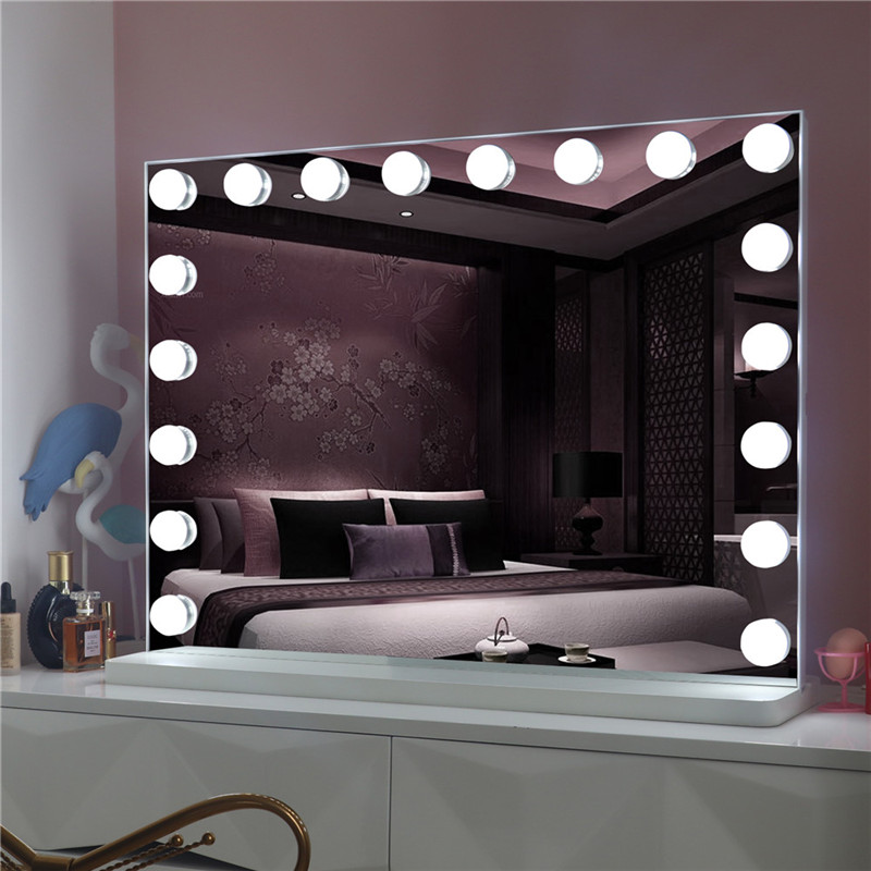 Led miroir de maquillage de vanité de table éclairé avec des ampoules 18pcs pour fille cosmétique